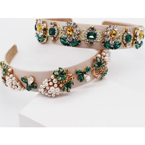 Baroque plant color rhinestone sunflower pineapple pearl dance show catwalk personality temperament headband 947