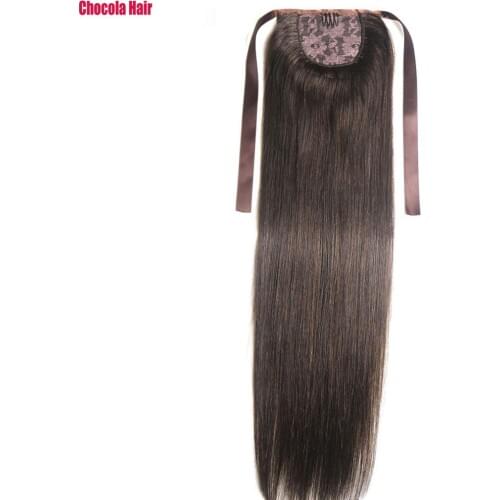 Chocola 16"-28" 140g Brazilian Machine Made Remy Hair Ribbon Ponytail Clip In 100% Human Hair Extensions Horsetail Stragiht