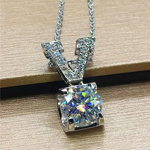 10K White Gold Women Pendants Necklaces Moissanite Diamond 0.5 1 2 3 4 5 Carat Round V Wedding Anniversary Engagement Party Gift