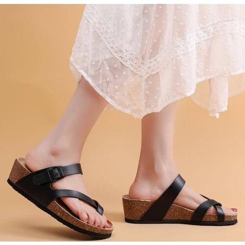 COSMAGIC Fashion Wedge Cork Slipper 2021 New Women Summer Beach Trifle Casual Cross Buckle Med Heel Outside Slide shoe