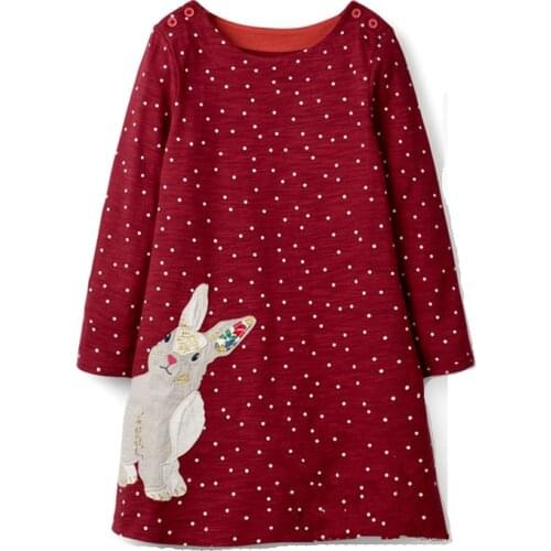 Jumping meters 2T-7T Children girls dresses applique deer kids dress long sleeve polka dot red dress gift Christmas dress girl