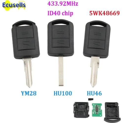 Remote Key 2 Button 433.92mhz with Transponder chip ID40 For Vauxhall Opel Astra Zafira Vectra Omega HU46/YM28/HU100 5WK48669