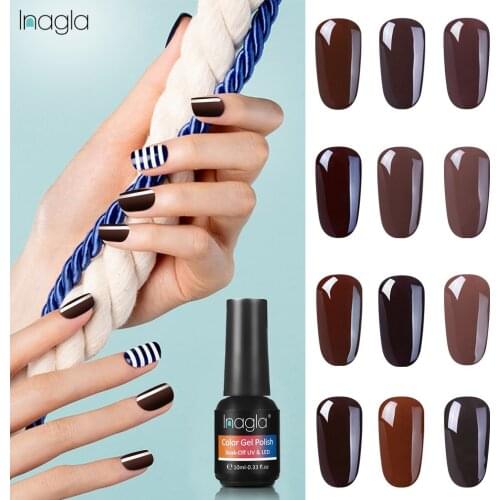Inagla 10ML Coffee Brown Series Nail Gel Polish 12 Pure Colors Long Lasting Soak Off UV LED Gel Varnish Base Top Coat Lacquer