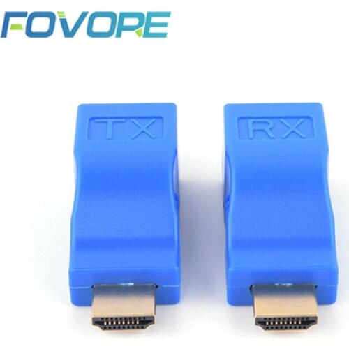 HDMI Extender 1080P RJ45 Ports LAN Network HDMI Extension up to 30m Over CAT5e/6 UTP LAN Ethernet Cable for HDTV Monitor 1 Pair