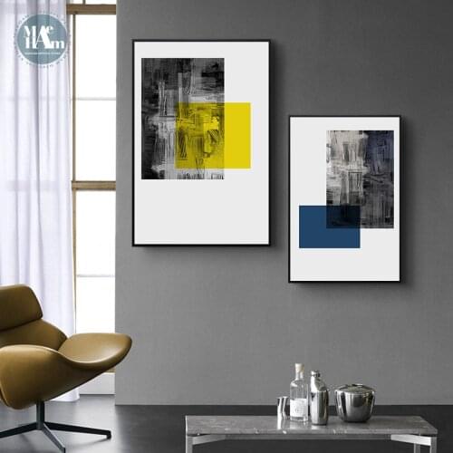 Nordic Abstract geometric blue orange texture color block Wall Art Print Picture Canvas Painting Poster for Living Room decor