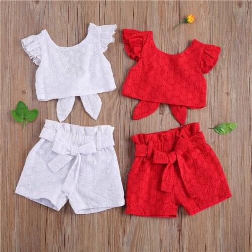 Childrens Clothing Set Jacquard Flying Sleeve Backless T-shirt and Shorts Child Two-piece Suit for Photography Birthday Party