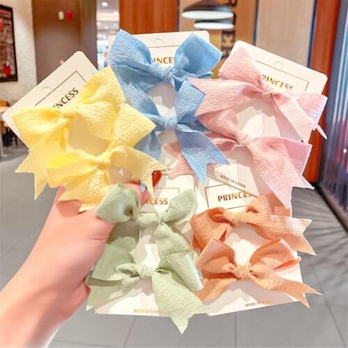 Small Fresh Macaron Color Bow Tie Hair Ring Sweet Fabric Children Do Not Hurt The Hair and Tie The Hair Rubber Band