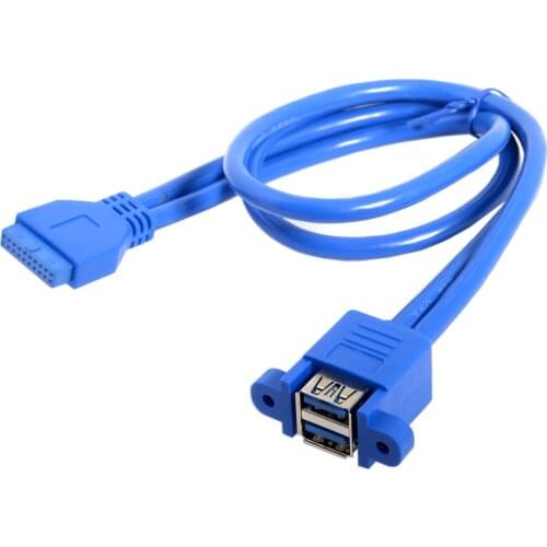 Motherboard 20Pin Header Cable Dual Ports 50cm to Stackable USB 3.0 Female Panel Type
