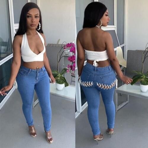 Womens Fashion Slim Mom Jeans Skinny Jeans Woman Ripped Sexy Hip Slim 2021 Stretchy Jean Cargo Pants Blue Trousers Streetwear