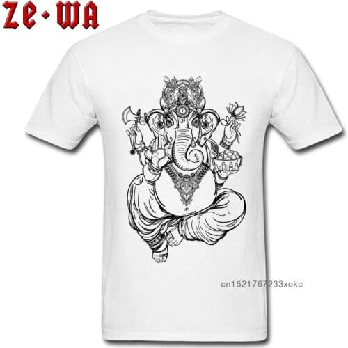 Ganesha Tshirt Elephant God T Shirt Men Black White T-shirt Simple Casual Birthday Gift Clothes 100% Cotton Tops Tees Fitness