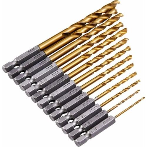 13PCS Quick Change Drill Bit Set M2 High Speed Steel Titanium Coated for Metal