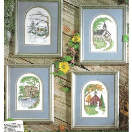 Fishxx Cross Stitch Kit C028 Scenery Trees Seasons Spring Summer Autumn And Winter Rural Scenery