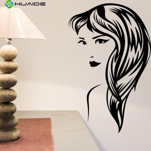 Wall Sticker Vinyl Decal Girl With Long Haircut Hot Sexy Face Hair Teen Wall Art Poster Murals Vinilos Paredes Vinyl Mural A129
