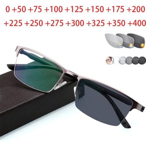 Titanium alloy Outdoor Photochromic Reading Glasses Men Sun Automatic Discoloration Presbyopia Hyperopia Glasse gafas de lectura