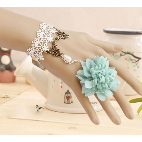 Princess Lolita Small fresh flower pearl white lace bracelet with tring set female accessories wedding jewelry WS-98