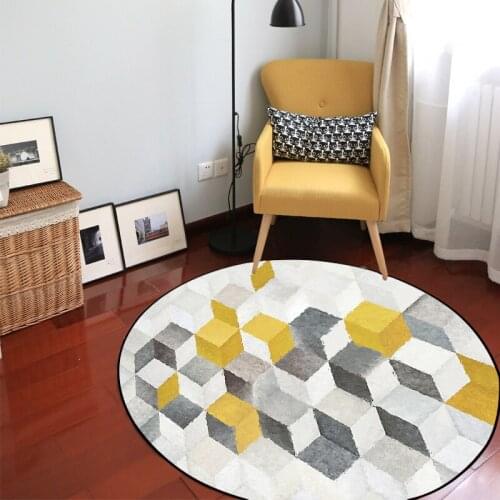 Simple Nordic geometric yellow gray carpet round area rugs bedroom living room rugs for children rooms tapetes alfombra soft