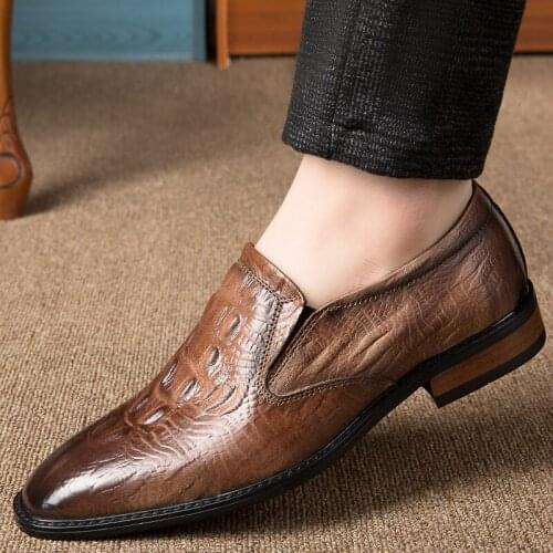 Luxury Brand 100% Genuine Leather Fashion Men Business Dress Loafers Pointed Toe Black Shoes Oxford Formal Wedding Shoes
