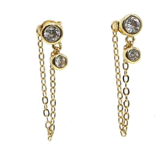 Fashion simple jewelry gold color long chain cz drop charm earring for women girl wholesale