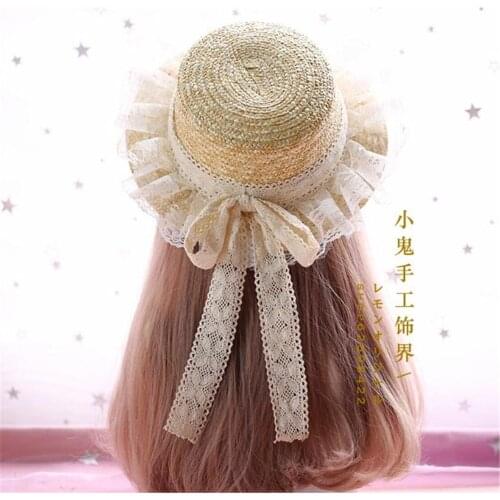 Mori Girl Summer Straw Hats For Women Beach Sun Hat Japanese Style Lolita Kawaii Princess Lace Bow Ribbon Straw Hat B476