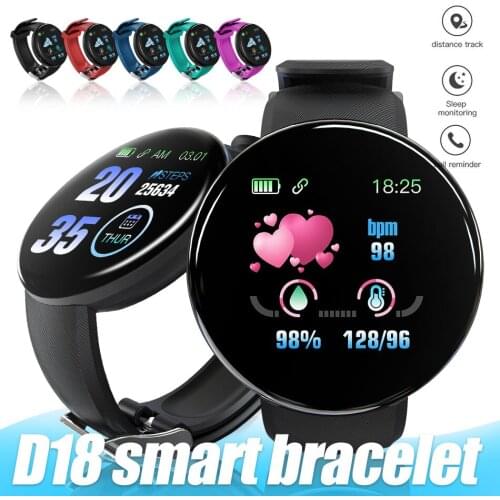 D18 Smart Watch Round Blood Pressure Heart Rate Monitor Men Fitness Tracker SmartWatch Android IOS Women Fashion Electron Clock