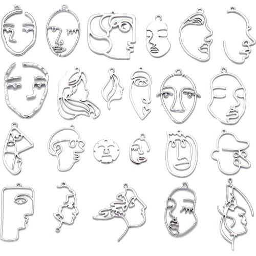 4Color Mix Trendy Beauty Alloy Human Face Hollow Charms Pendant Necklaces for DIY Jewelry Findings Accessories W15