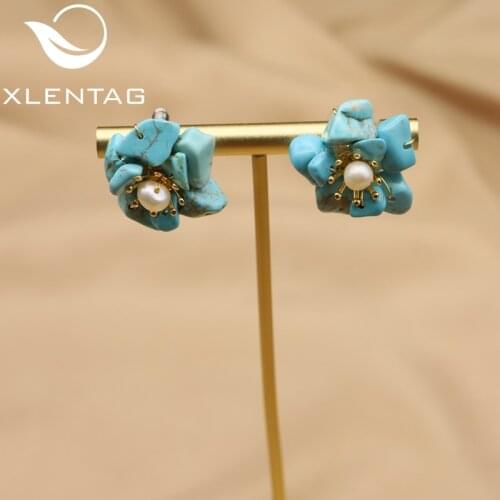 XlentAg Natural Turquoise Flower Stud Earrings For Women Girl Lovers' Birthday Party Cute Jewelry Accesorios Mujer 2019 GE0780B