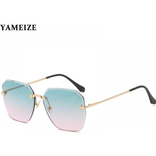 YAMEIZE 2021 Fashion Lady Oversized Rimless Square Sunglasses Women Glasses Men Luxury Gradient Sun Glasses Female Gafas De Sol