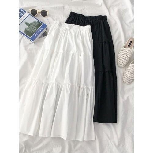 Mid Length Skirt Spring And Summer 2021 New Womens High Waist A-line Mid Length White Skirt