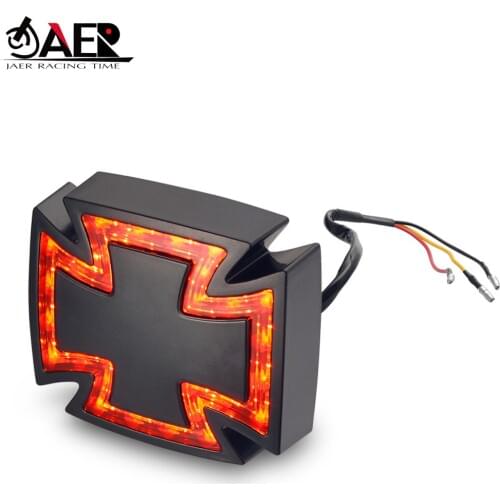 JAER Motorcycle Cafe Racer LED Cross Brake Lamp Running License Plate Light Rear Tail Light for Harley Chopper Bobber