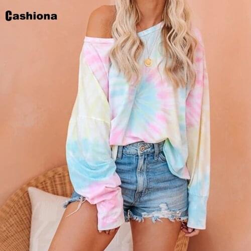 2020 Women Tie Dye Sweatshirts Summer Autumn Long sleeve Plus size 3xl Ladies Casual Pullovers Sweatshirt Loose Shirt Streetwear