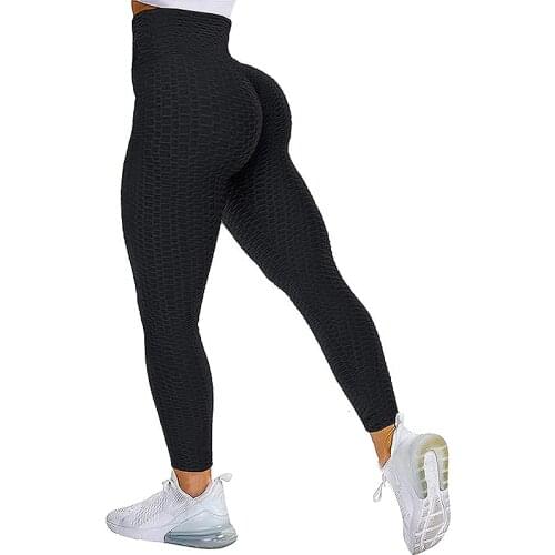 Womens Fashion High Waisted Yoga Pants Texture Anti Cellulite Ruched Booty Leggings Workout Tummy Control Tights