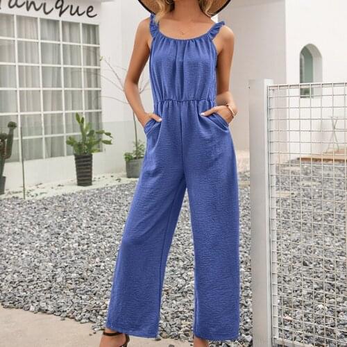 Women Wide leg Jumpsuit Loose Casual Sleeveless Pocket Rompers Summer High Waist Bodysuit Overalls Playsuits Pantalon Streetwear