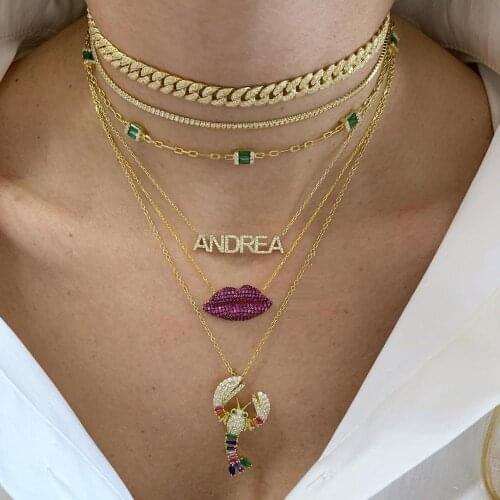 Geometric Womens Fashion Necklaces Jewelry With Plant Green Crystal Rectangular Zircon Link Singapore Chain Gold Charm Necklace