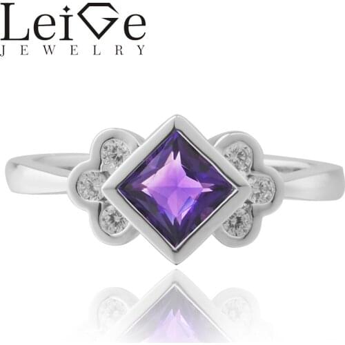 Leige Jewelry Amethyst Ring Princess Cut Wedding Engagement Rings For Woman Sterling Sliver 925 Fine Jewelry February Birthstone