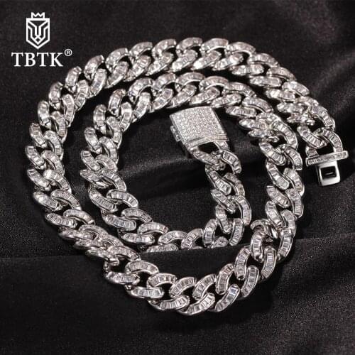 TBTK 10.5mm Cuban Chain Necklace Miami Luxury Full Micro Paved Baguette Cubic Zirconia Necklace Fashion Hiphop Rapper Jewelry