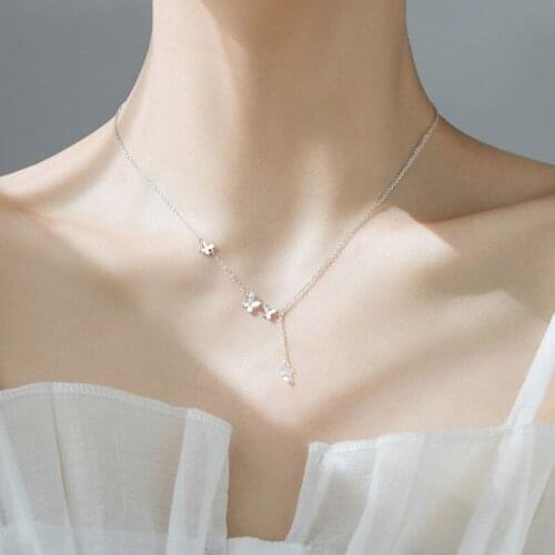 2021 New Fairy Silver Shiny Zircon Flying Butterfly Necklace For Women Light Luxury Student Clavicle Chain Insect Choker Jewelry