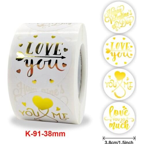 500pcs 1.5'' Happy Valentines Day Sticker LOVE YOU Heart Thank You Sealing Labels Birthday Party Handmade Tag Favors Decor