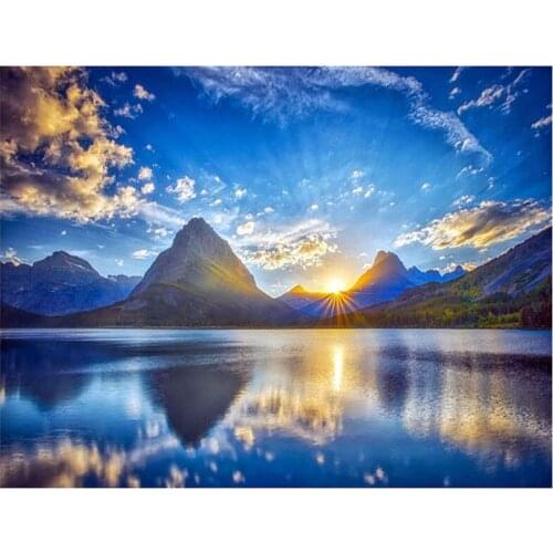 Diamond Embroidery blue sky lake view Full square round 5D Diy Diamond Painting sunrise sunset Landscape Cross Stitch Mosaic L43