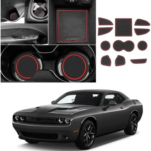 Car Styling 11PCS Interior Door Slot Pad Rubber Mat Water Cup Anti-Slip Mats for Dodge Challenger 2015-2019 accessories