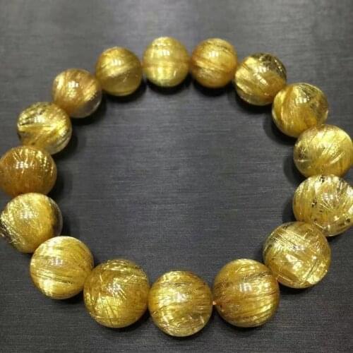 Genuine Natural Gold Rutilated Quartz Rare Clear Round Beads Bracelet 13mm Women Men Fashion Big Size Bead Wealthy Stone AAAAAAA