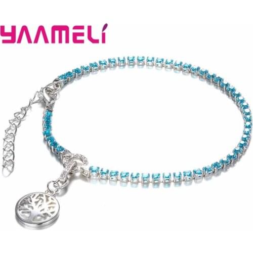 Natural Romance Style Bracelet 925 Sterling Silver With Tree Shape White/Red/Rose/Green/Blue/Dark/Dark Green For Men