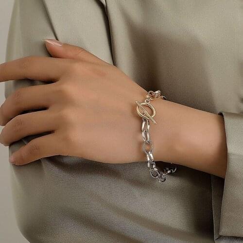 Punk OT Buckle Mixed Color Thick Chains Bracelets for Women Temperament Alloy Geometric Bracelet Party Jewelry Gift YN1952