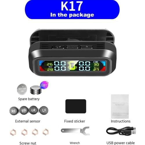 Color Screen Tpms Wireless Tire Pressure Temperature Alarm Monitoring System Solar Charging Built-In External Four Sensors