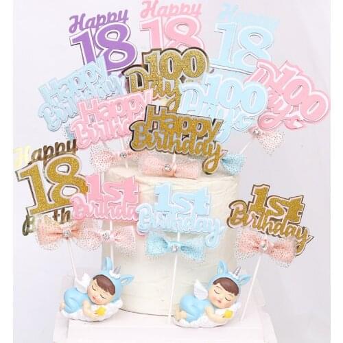 1 Year Old &100 Days 18 Years Old Bow Paper Cake Topper Child Birthday Decoration Party Supplies Baby Shower Adult Ceremony