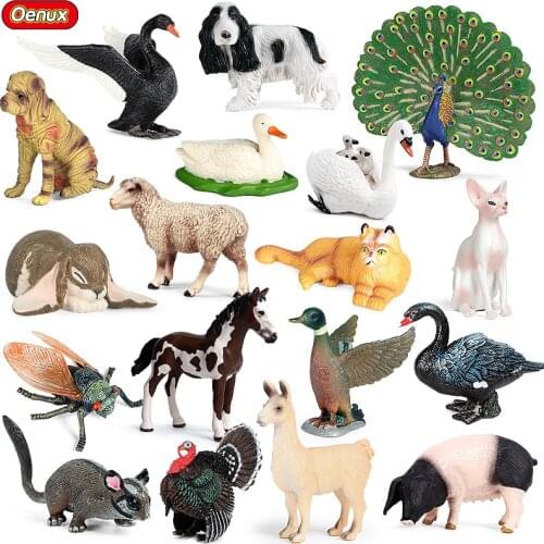 Oenux Farm Animals Simulation Poultry Bird Insect Cat Dog Goose Duck Pig Sheep Peacock Horse Action Figures PVC Cute Kids Toy
