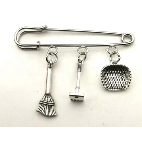 Gothic New Broom and Dustpan Brooch Jewelry, Gothic Clothing Accessories Jewelry