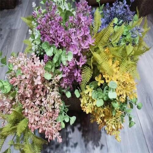 1PCS Artificial Plastic Orchid Bouquet Fake Eucalyptus Branch DIY Home Garden Wedding Flower Arrangement Party Prop Decoration
