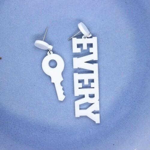 Classic Funny EVERY English Alphabet Small Key Acrylic Asymmetry Earrings Female Fashion Creative Jewelry Personality