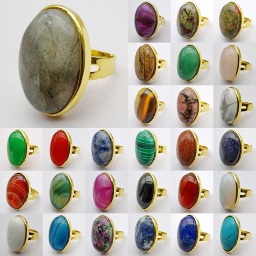 Crystal Green Aventurine Tigereye Rhodonite Sodalite Labradorite Lapis Stone Oval Bead GEM Finger Ring Size 8 Adjust Jewelry