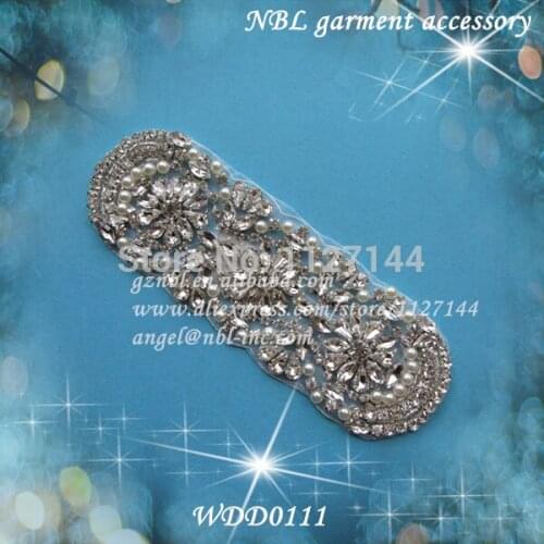 Crystal bridal beaded rhinestone applique for wedding evening dress iron on WDD0111